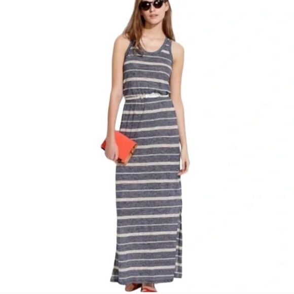 Madewell 100% Linen Striped Racerback Sleeveless Maxi Dress Sz S - Picture 1 of 13
